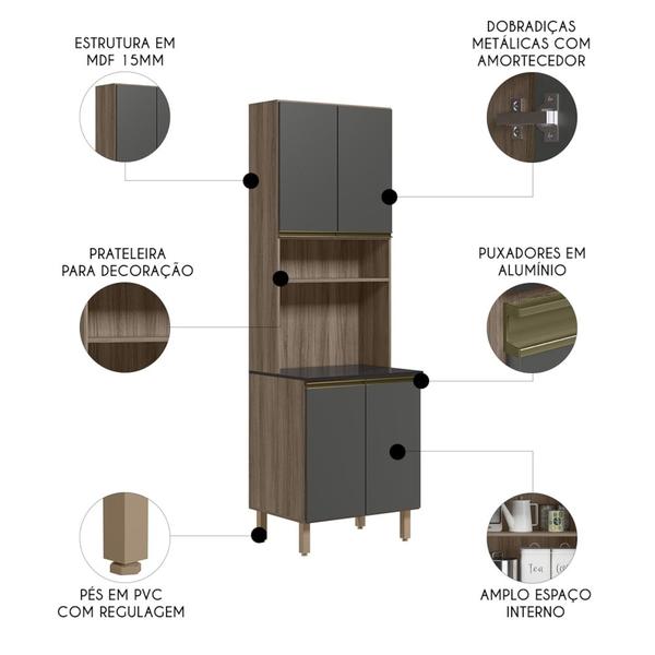 Imagem de Paneleiro de Cozinha Para Micro-ondas Maly N03 Carvalho/Grafite - Mpozenato