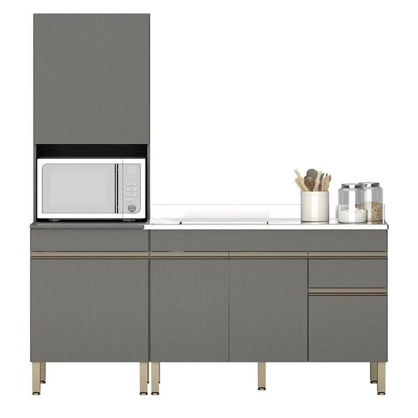 Paneleiro e Balcão Gabinete com Pia 150cm Lina K02 Gris - Mpozenato Imagem de Paneleiro e Balcão Gabinete com Pia 150cm Lina K02 Gris - Mpozenato