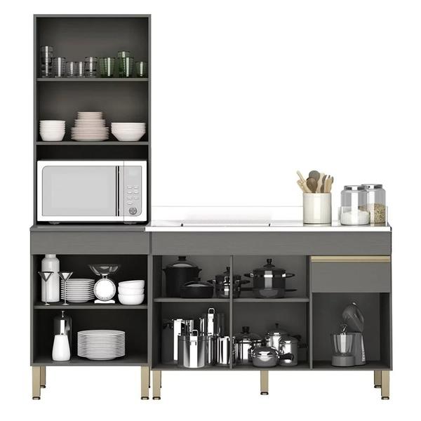 Paneleiro e Balcão Gabinete com Pia 150cm Lina K02 Gris - Mpozenato Imagem de Paneleiro e Balcão Gabinete com Pia 150cm Lina K02 Gris - Mpozenato