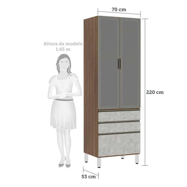 Imagem de Paneleiro Torre 70cm 2 Portas Alumínio Inox Reflecta Prata 2 Gavetas 1 Gavetão Jade Luciane Móveis