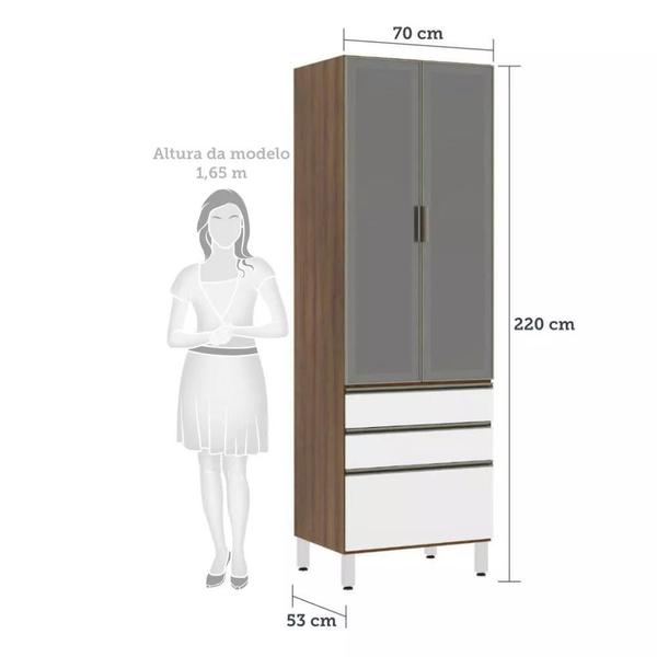 Imagem de Paneleiro Torre 70cm 2 Portas Alumínio Inox Reflecta Prata 2 Gavetas 1 Gavetão Jade Luciane Móveis