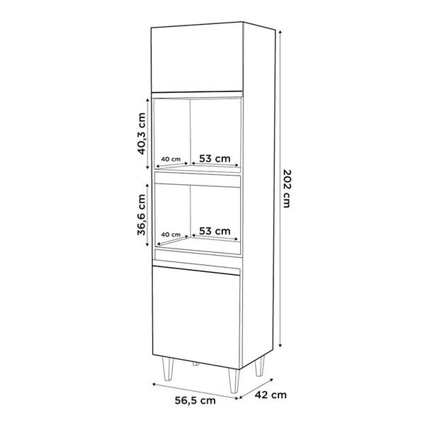 Imagem de Paneleiro Torre Quente para Cozinha 02 Portas Ruth Branco e Preto 56 cm - D'Rossi