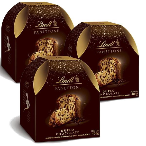 Panetone LINDT Duplo Chocolate 400g (3 unidades) - VIRGINIA Imagem de Panetone LINDT Duplo Chocolate 400g (3 unidades)