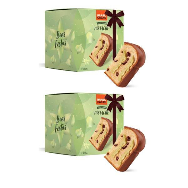 Panetone Pistache Recheado 750g Kit 2 Brasil Cacau Imagem de Panetone Pistache Recheado 750g Kit 2 Brasil Cacau
