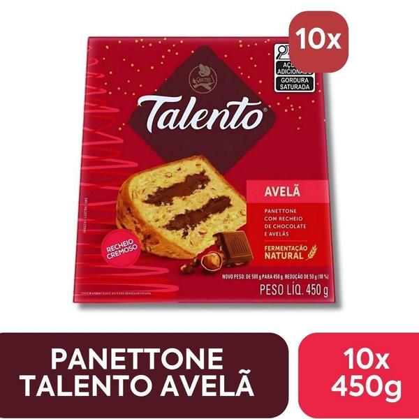 Imagem de Panettone Chocolate Talento Com Avelãs Kit 10 Un Garoto 450G