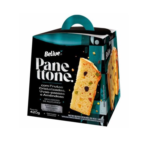 Imagem de Panettone Zero Açúcar, Zero Glúten, Zero Leite Futas, Uva-Passas e Amêndias Belive 420g