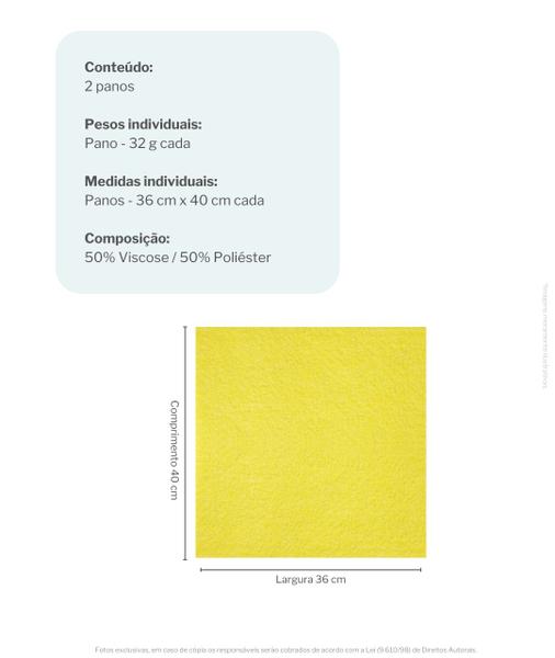 Imagem de Pano Amarelo Multiuso 2 Peças Limpeza Geral Flash Limp