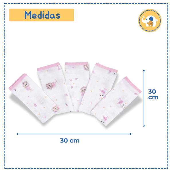 Imagem de Pano de Boca Bebe Menina Rosa C/5 Enxoval Recém Nascido