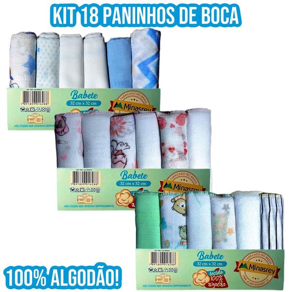 Imagem de Pano de Boca Para Bebê Kit 18 Unidades Fralda 32cmx32cm 100% Algodão