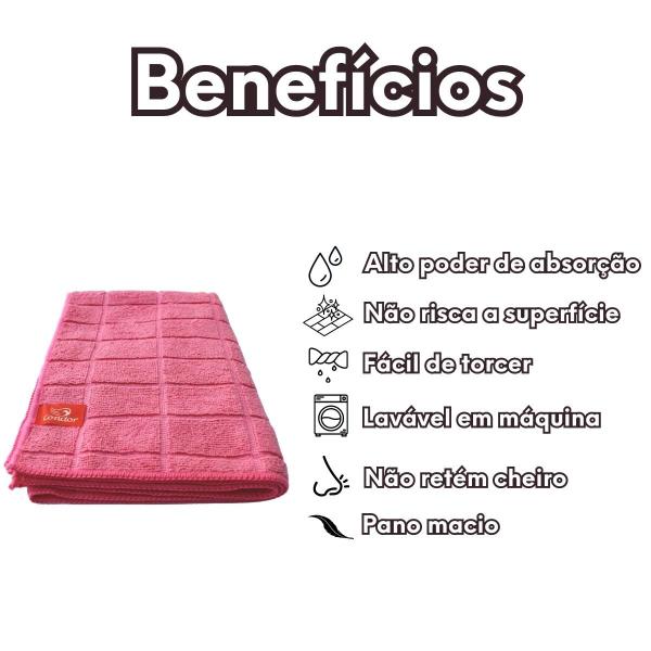 Imagem de Pano de Chão Microfibra Grande 70x50cm Rosa Kit C/ 5 Panos