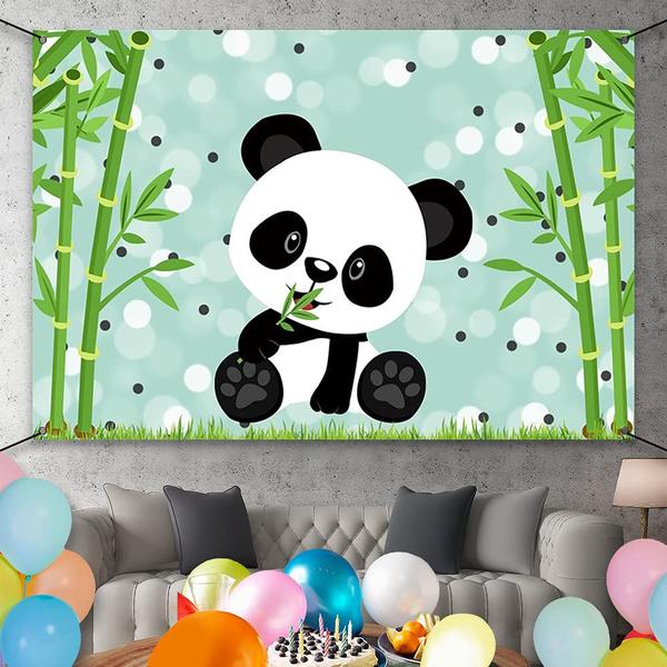 Imagem de Pano de fundo AWERT Polyester Cute Panda 180x110cm para aniversário