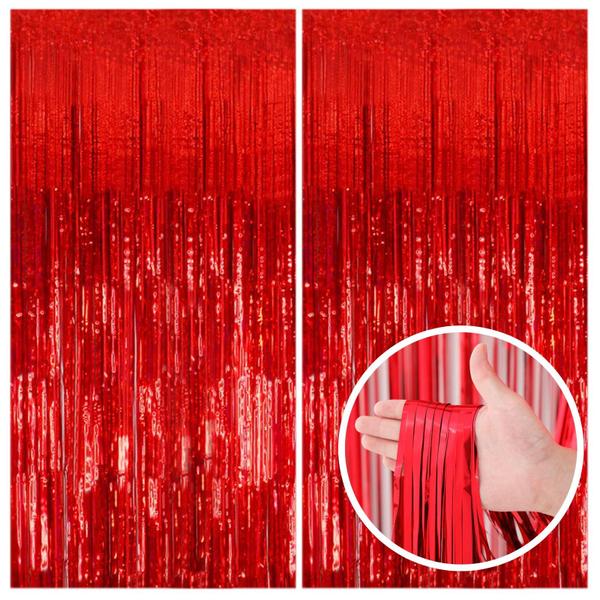 Imagem de Pano de fundo de festa BOMSI Red Streamers Foil Fringe 1,0 m x 2,0 m