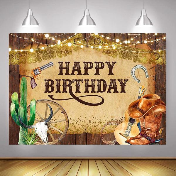 Pano de fundo de festa Mocsicka Western Cowboy Birthday 2,1x1,5 m Imagem de Pano de fundo de festa Mocsicka Western Cowboy Birthday 2,1x1,5 m