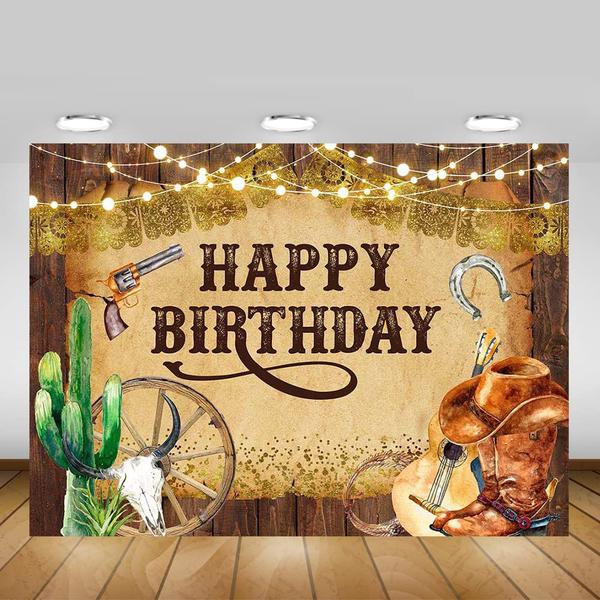 Pano de fundo de festa Mocsicka Western Cowboy Birthday 2,1x1,5 m Imagem de Pano de fundo de festa Mocsicka Western Cowboy Birthday 2,1x1,5 m