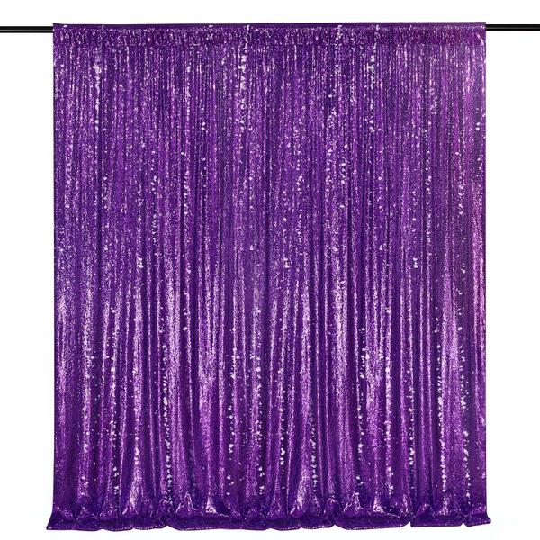 Imagem de Pano de fundo de lantejoulas QueenDream Purple 2,1 m x 2,1 m para decoração de festas