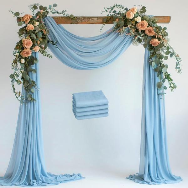 Imagem de Pano de fundo de tecido drapeado em arco de casamento Wokceer Baby Blue