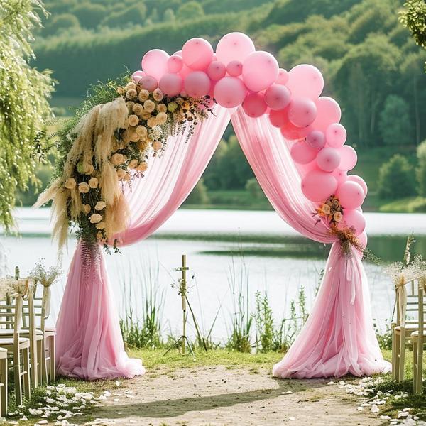 Imagem de Pano de fundo de tecido drapeado em arco de casamento Wokceer Blush Pink