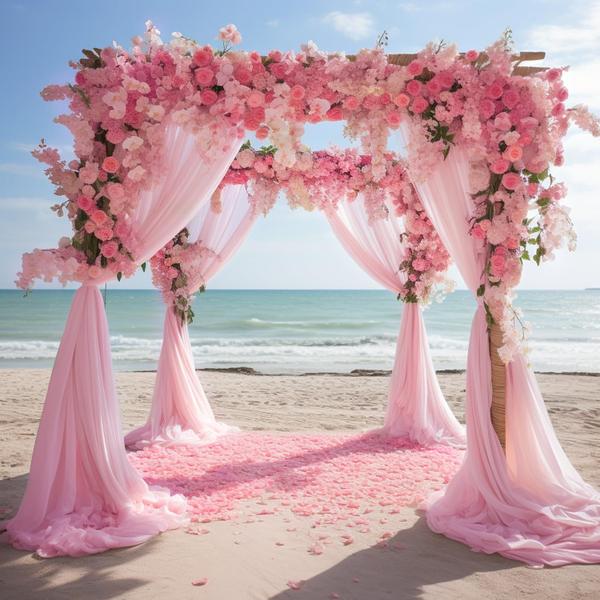 Imagem de Pano de fundo de tecido drapeado em arco de casamento Wokceer Blush Pink