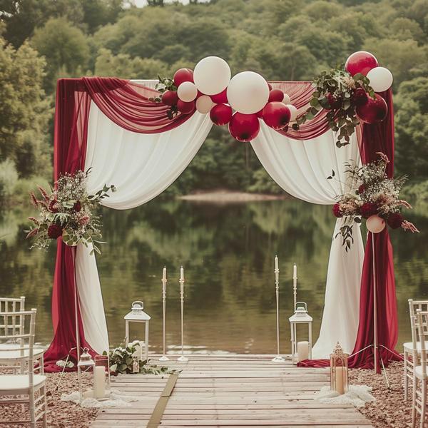 Imagem de Pano de fundo de tecido drapeado em arco de casamento Wokceer Burgundy