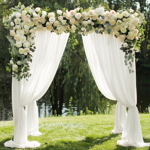 Imagem de Pano de fundo de tecido drapeado em arco de casamento Wokceer Ivory 6,5x6m