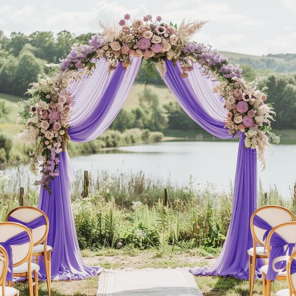 Imagem de Pano de fundo de tecido drapeado em arco de casamento Wokceer Lavanda Roxo