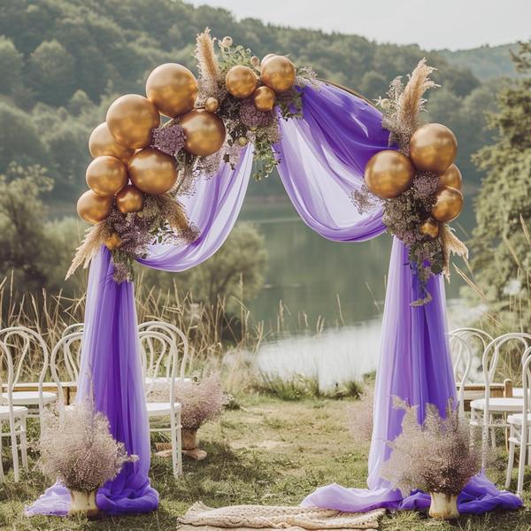 Imagem de Pano de fundo de tecido drapeado em arco de casamento Wokceer Lavanda Roxo