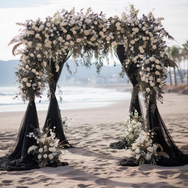 Imagem de Pano de fundo de tecido drapeado em arco de casamento Wokceer preto 8,7 x 6M