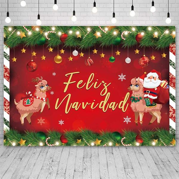 Imagem de Pano de fundo fotográfico AIBIIN Feliz Navidad 210x150cm Poliéster