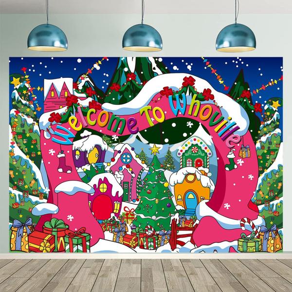 Imagem de Pano de fundo fotográfico CUMIA Whoville Winter Christmas 2,4x1,8m