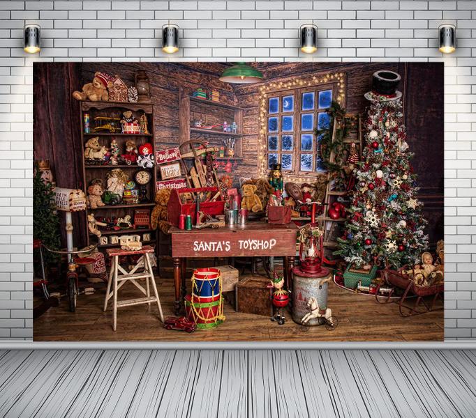 Imagem de Pano de fundo fotográfico HMTFOTO SANTA'S TOYSHOP 2,1x1,5 m