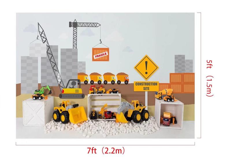 Pano de fundo fotográfico Kate Construction Site 2,1x1,5 m para meninos Imagem de Pano de fundo fotográfico Kate Construction Site 2,1x1,5 m para meninos