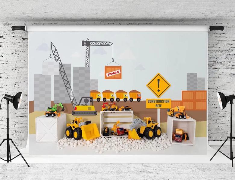 Pano de fundo fotográfico Kate Construction Site 2,1x1,5 m para meninos Imagem de Pano de fundo fotográfico Kate Construction Site 2,1x1,5 m para meninos