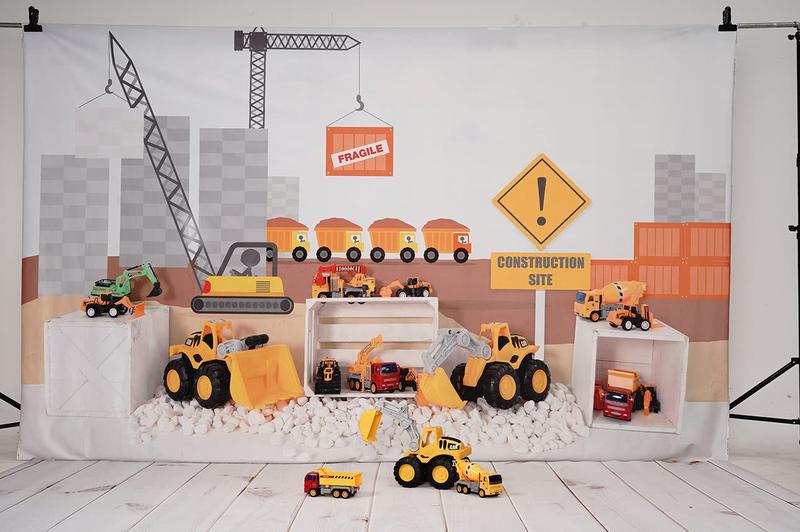 Pano de fundo fotográfico Kate Construction Site 2,1x1,5 m para meninos Imagem de Pano de fundo fotográfico Kate Construction Site 2,1x1,5 m para meninos