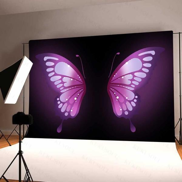 Imagem de Pano de fundo fotográfico KUKUSOUL Purple Butterfly Wings 2,1x1,5 m