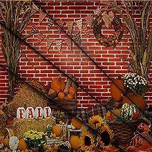 Imagem de Pano de fundo fotográfico OUYIDA Fall Thanksgiving Red Brick Wall