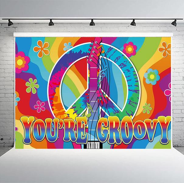 Imagem de Pano de fundo fotográfico PHMOJEN Groovy Sign 60's Party 2,1x1,5 m