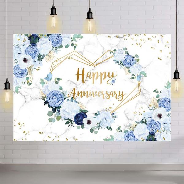 Pano de fundo MEHOFOND Feliz Aniversário 210x150cm Azul e Branco Imagem de Pano de fundo MEHOFOND Feliz Aniversário 210x150cm Azul e Branco
