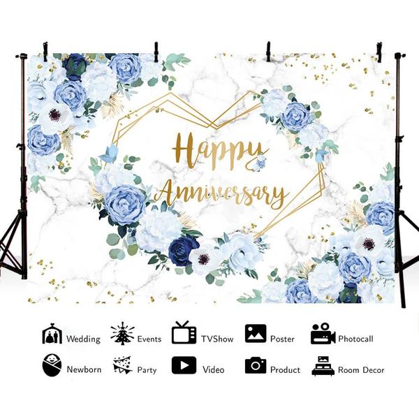 Pano de fundo MEHOFOND Feliz Aniversário 210x150cm Azul e Branco Imagem de Pano de fundo MEHOFOND Feliz Aniversário 210x150cm Azul e Branco