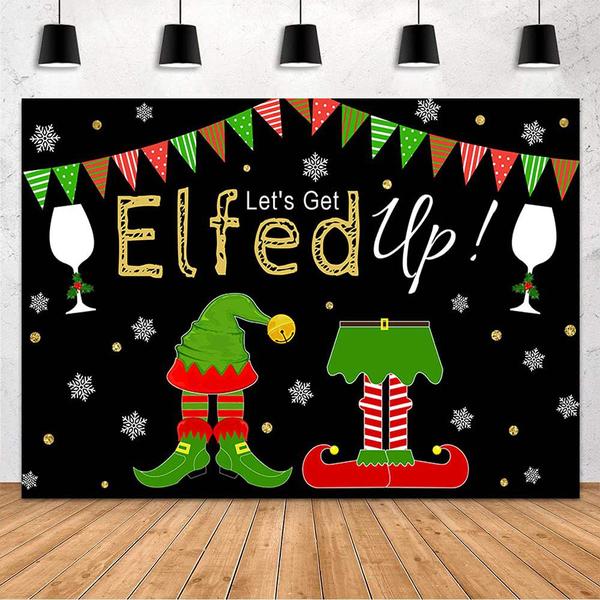 Imagem de Pano de fundo MEHOFOND Let's Get Elfed Up Xmas Vinil 210x150cm