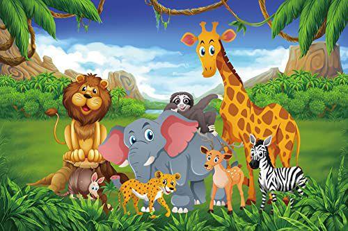 Imagem de Pano de fundo Renaiss Safari Jungle Animals em vinil de 2,2 x 1,5 m