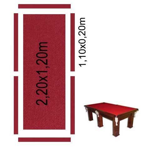 Imagem de Pano Vinho (Bordo) Completo para Mesa de Bilhar de Até 2,30x1,30 para Pedra e Tabelas