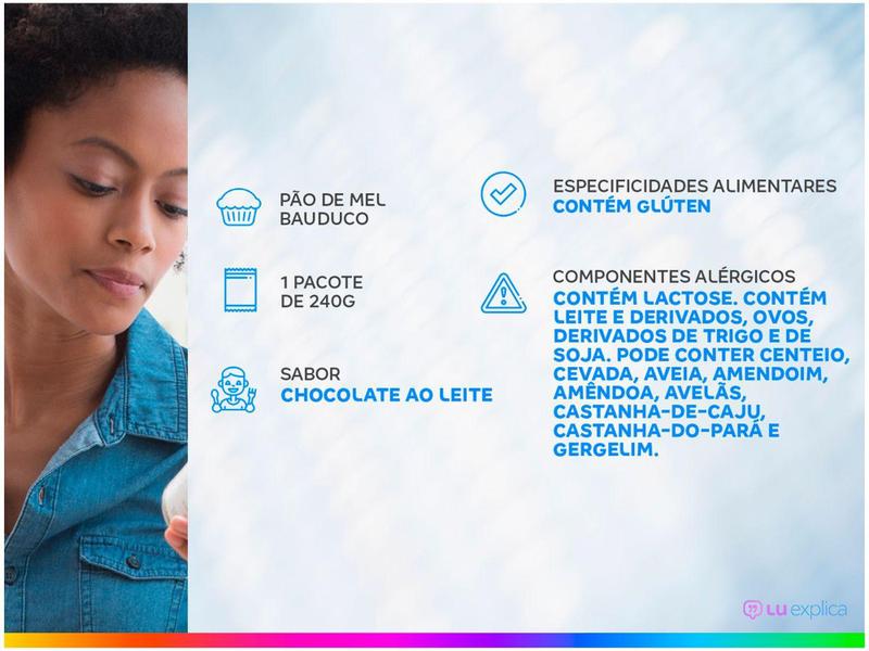 Pão de Mel Bauducco com Cobertura de Chocolate - ao Leite 240g 8 Unidades Imagem de Pão de Mel Bauducco com Cobertura de Chocolate - ao Leite 240g 8 Unidades
