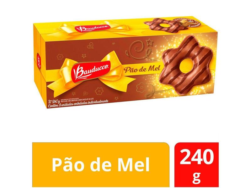 Pão de Mel Bauducco com Cobertura de Chocolate - ao Leite 240g 8 Unidades Imagem de Pão de Mel Bauducco com Cobertura de Chocolate - ao Leite 240g 8 Unidades