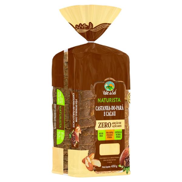 Pão Integral Vale do Sol Naturista Castanha-do-Pará e Cacau Zero Lactose 450g Imagem de Pão Integral Vale do Sol Naturista Castanha-do-Pará e Cacau Zero Lactose 450g