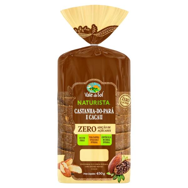 Pão Integral Vale do Sol Naturista Castanha-do-Pará e Cacau Zero Lactose 450g Imagem de Pão Integral Vale do Sol Naturista Castanha-do-Pará e Cacau Zero Lactose 450g