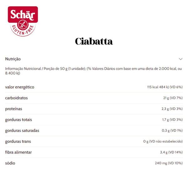 Pão tipo ciabatta Dr. Schar 200g Imagem de Pão tipo ciabatta Dr. Schar 200g