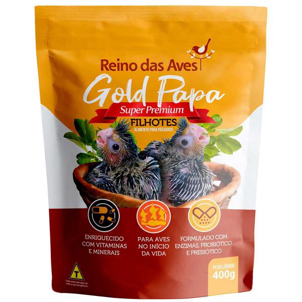 Imagem de Papa Filhotes Gold 400g Reino das Aves Papinha Tratar Filhote Calopsita Ring Neck Agapornis Maritaca