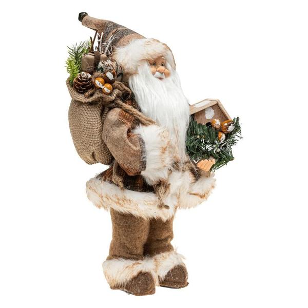 Imagem de Papai Noel 40cm Casinha Boneco Luxo Decoracao Natalina Enfeite Bege Marrom Premium