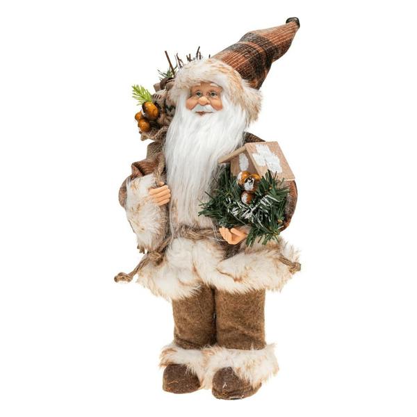 Imagem de Papai Noel 40cm Casinha Boneco Luxo Decoracao Natalina Enfeite Bege Marrom Premium