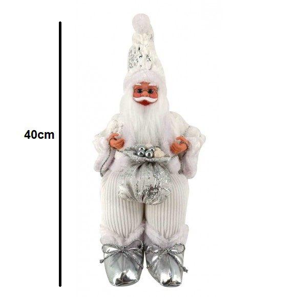 Imagem de Papai Noel 40cm Musical Prata E Branco Sentado Premium